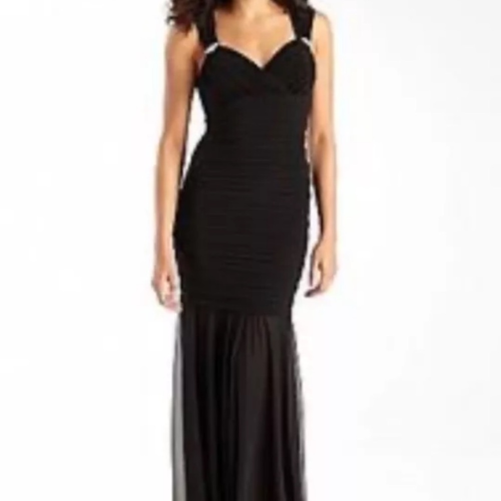 Black Mermaid Jersey Pleated Long Gown Maxi Glam Formal Slit Goth Vampy Dress